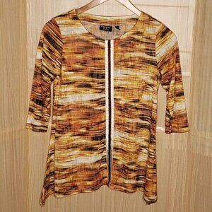 Onque Womens Orange Gold Embroidered Abstract Burnout Tunic Medium